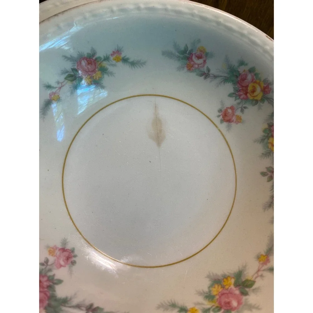 Homer Laughlin Eggshell Georgian Bowl‎ Saucer Set Cream Pink Floral Fair Vintage